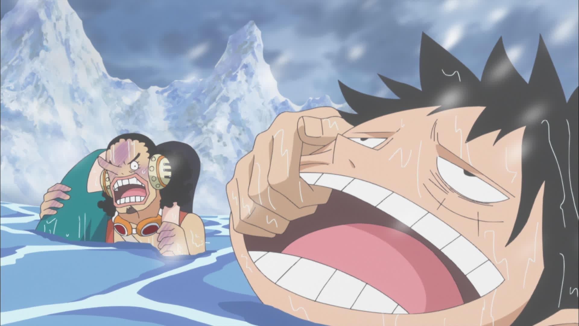 -E586- In a Real Pinch! Luffy Sinks into the Ice-cold Lake!